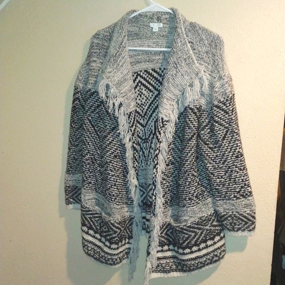J Jill Wool Blend Aztec Boho Print Cardigan Sweater M - Picture 1 of 7